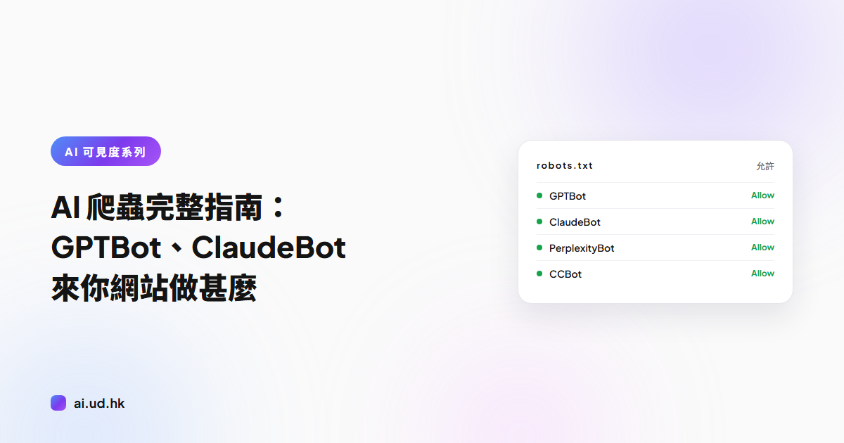 AI 爬蟲完整指南：GPTBot、ClaudeBot 來你網站做甚麼